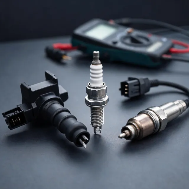 Autolite spark plug ignition coil and oxygen sensor featured product set